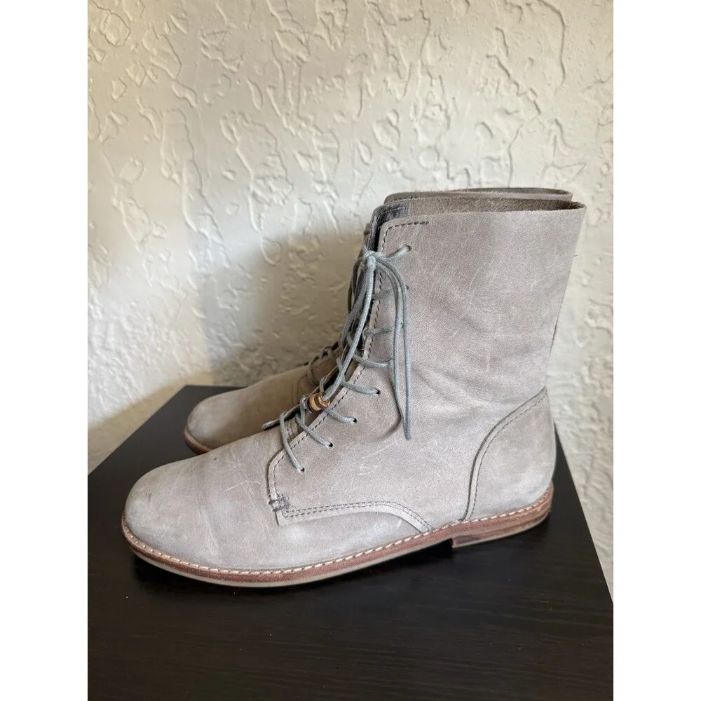 Olukai O Laila Leather Low Lace Up Fold Down Ankle Boots Boho Grunge Y2K SZ 8